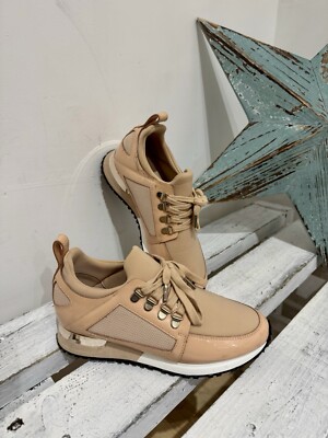 MALLET London Apricot Peach Lackleder Diver Mesh Sneaker Gold Trim UK 4 37