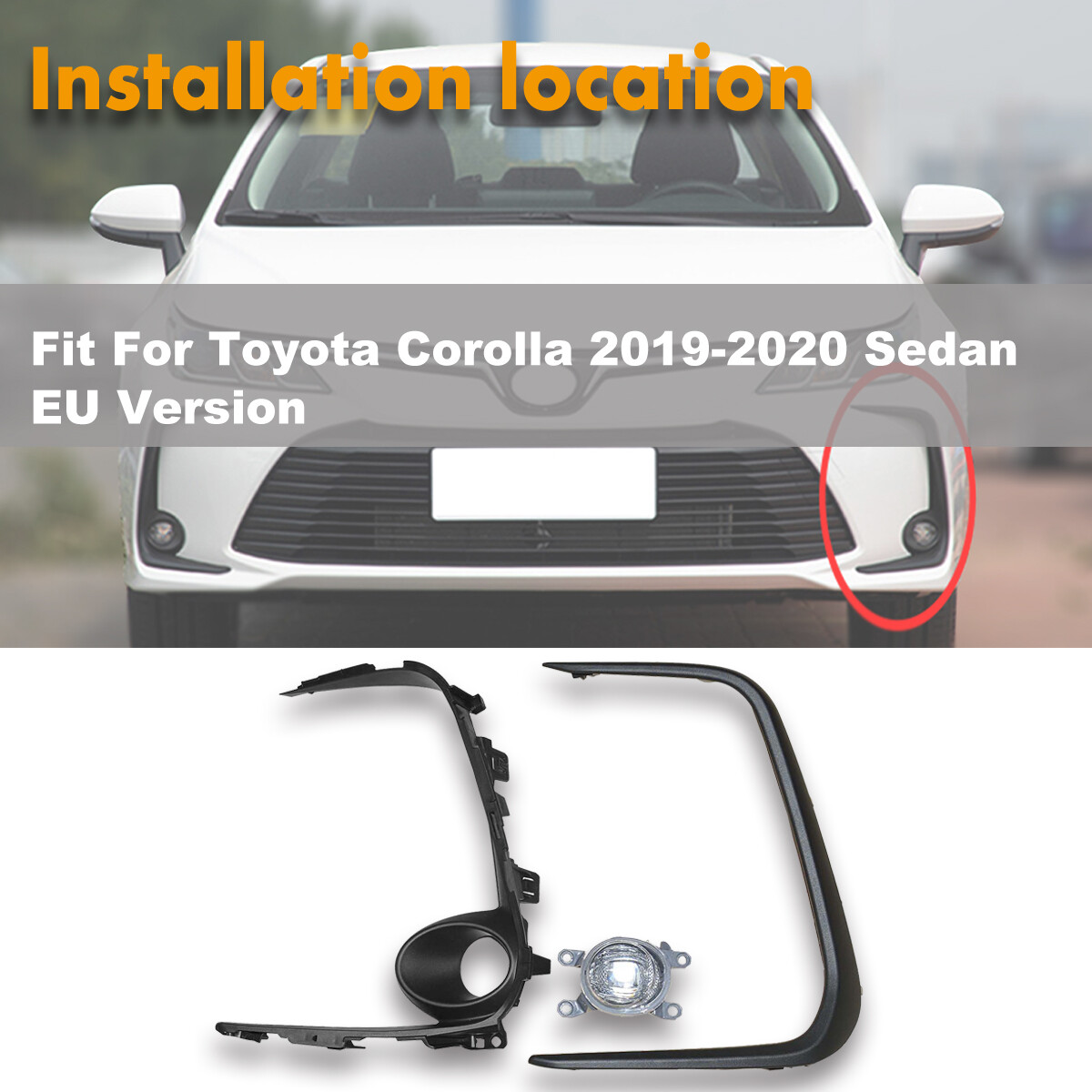 Black Left LED Fog Lamp Light w/Cover Trim For Toyota Corolla 2019
