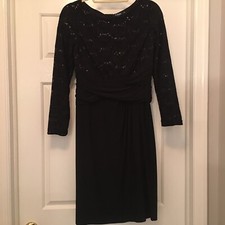 CHAPS | Black Sequin Long Sleeve Dress w/ Built in Empire Waist Woman’s Size 8