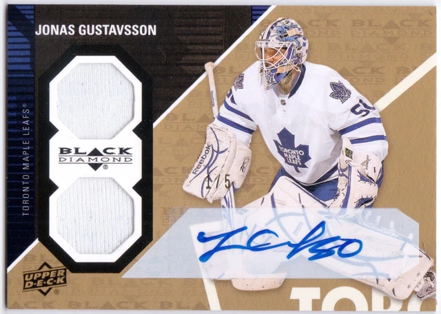 Jonas Gustavsson 2011-12 Black Diamond 1/5 Dual Jersey Relic handsignierte Karte