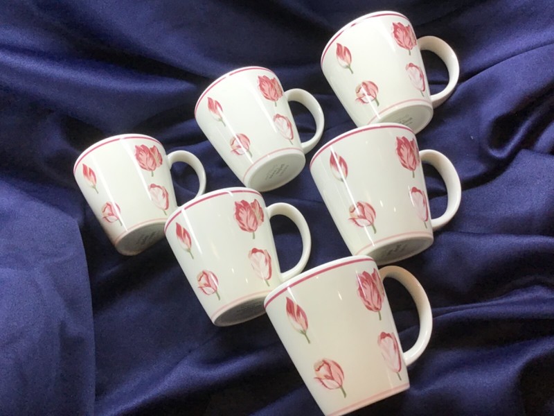 6 WAVERLY GARDEN ROOM LANE FLORAL MUGS tulips NEVER USED! NEW! EXCELLENT!