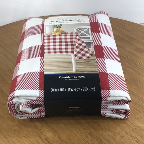 Mainstays Vinyl PEVA 60 x 102" Indoor Outdoor Tablecloth Red White Checkered - Picture 3 of 8