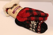 MukLuks Women's Cabin Socks-2-Pairs-2900724-Red Black Check-L/XL-NWT