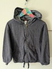 Tea Collection Size 6-7 Kids Denim Hoodie Zip Up Cotton Long Sleeves