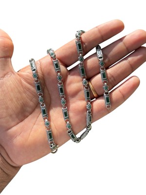 925 Sterling Silber grüne Zirkon Unisex Halskette 25 Zoll / 53 Gramm