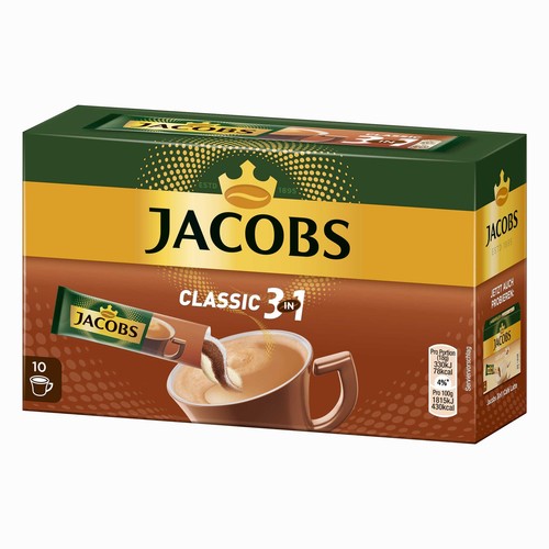 Jacobs 3in1 Coffee Sticks Classic 10 Count Instant Travel Coffee Pack