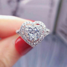 2CTW Heart Cut DEF Moissanite Wedding Anniversary Ring 14k White Gold Plated