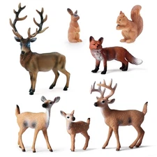 7Pcs Forest Animals Figures Toys, Miniature Woodland Figurines with Deer Fami...
