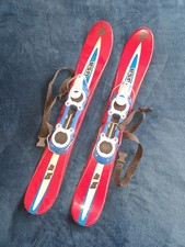 k2 Skis. Red, white and blue colour scheme. Adjustable shoe size (adult).