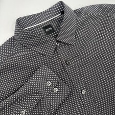 Hugo Boss Mens XL Regular Fit Long Sleeve Button Down Gray Geometric Print Shirt
