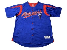 Dynasty - Men's Large MLB Texas Rangers Logo Blue Red Button Up Baseball Jersey