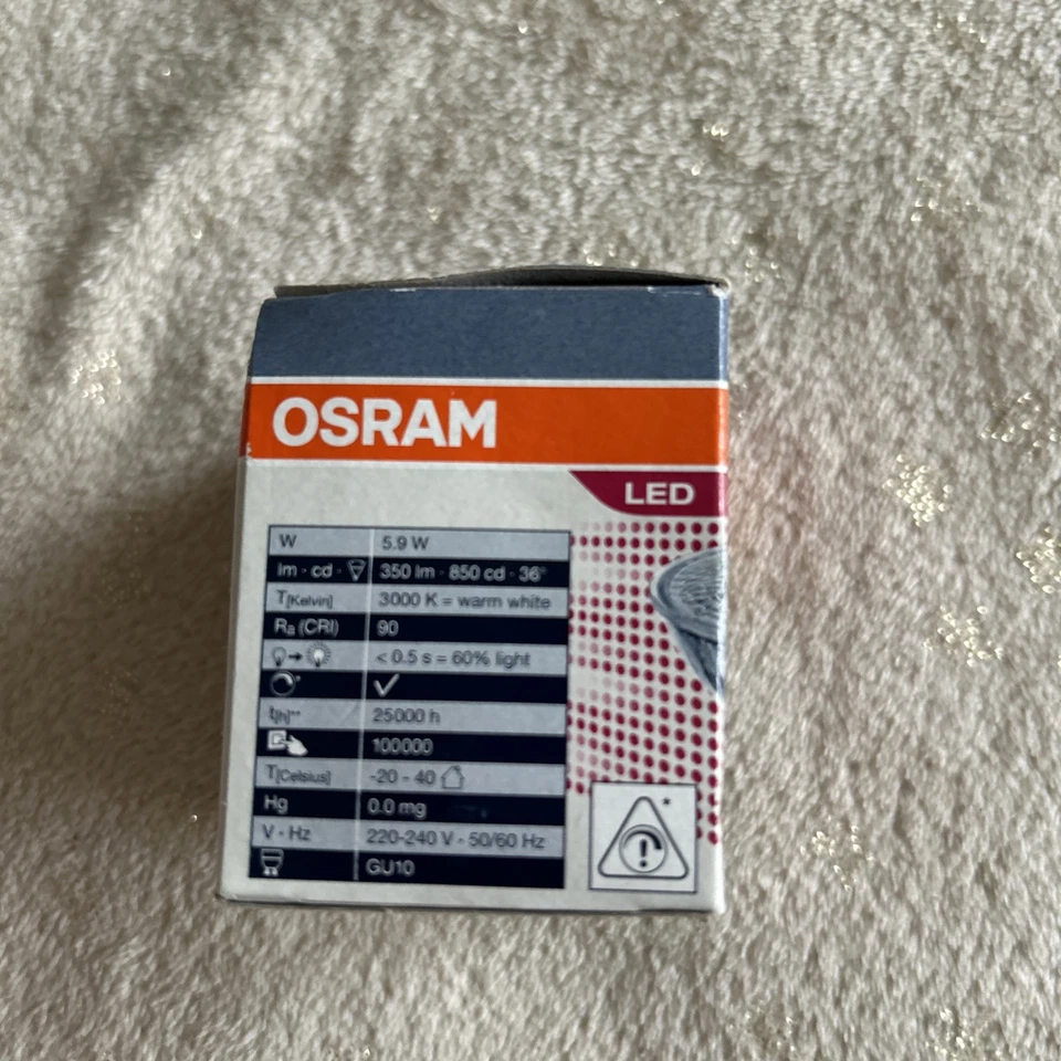 Osram Dimmable LED 5.9W(=50W) GU10 Par16 Reflector Spot Light Bulbs 3000K 36 Deg - Image 4 of 4