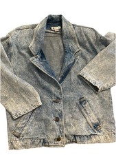 VTG Y2K 90 s 80 s Denim Blue Long Oversized Jean Blazer Jacket Womens Acid S M