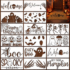 16 Pcs Halloween Stencils for Door Mats, Reusable Plastic Templates