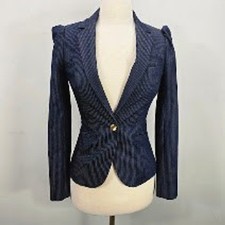 Express Blazer Womens 4 Blue Pinstripe Puff Career Office Preppy Academia