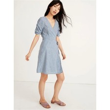 Madewell Gingham Shirred-Sleeve Wrap Dress Indigo Gingham Size XS
