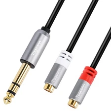 6.35mm to 2RCA Audio Adapter, 1/4 inch Male TRS Stereo Dual RCA 1 Pack 