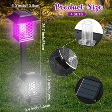 2PK Solar Bug Zapper - 2-in-1, Waterproof, Purple/White, Patio/Path