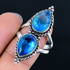 Entrancing Swiss Blue Topaz Gemstone 925 Sterling Silver Ring Size 9