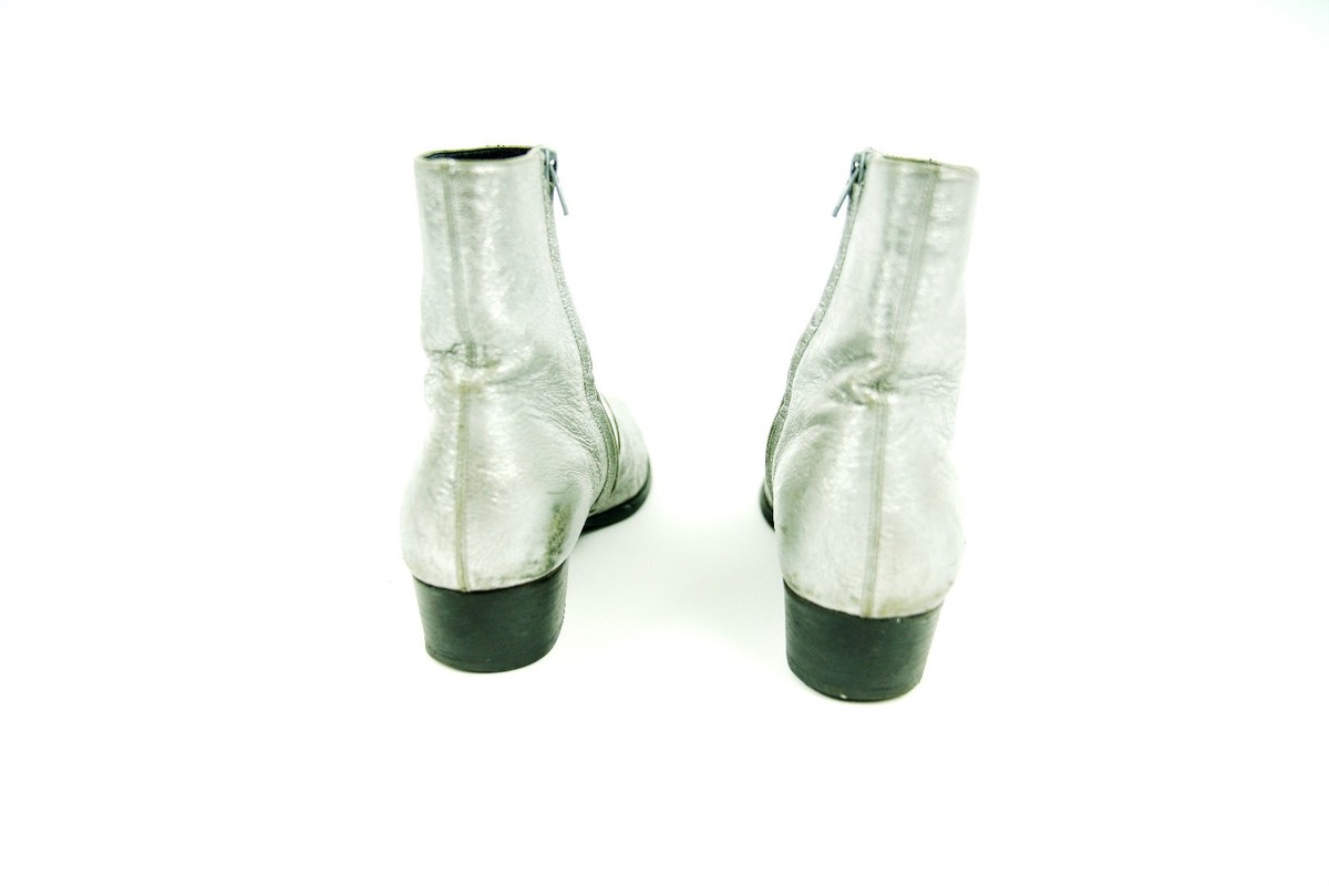 Yves Saint Laurent Silver Wyatt Boot Size EU46 Saint Laurent Silver Leather Wyatt Harness Boots Size 44 EU main image 2