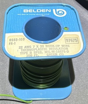 Belden 8503 100 Ft Spool Of Hook Up Wire 22 Awg 7x30 Green Type B Partial Spool.