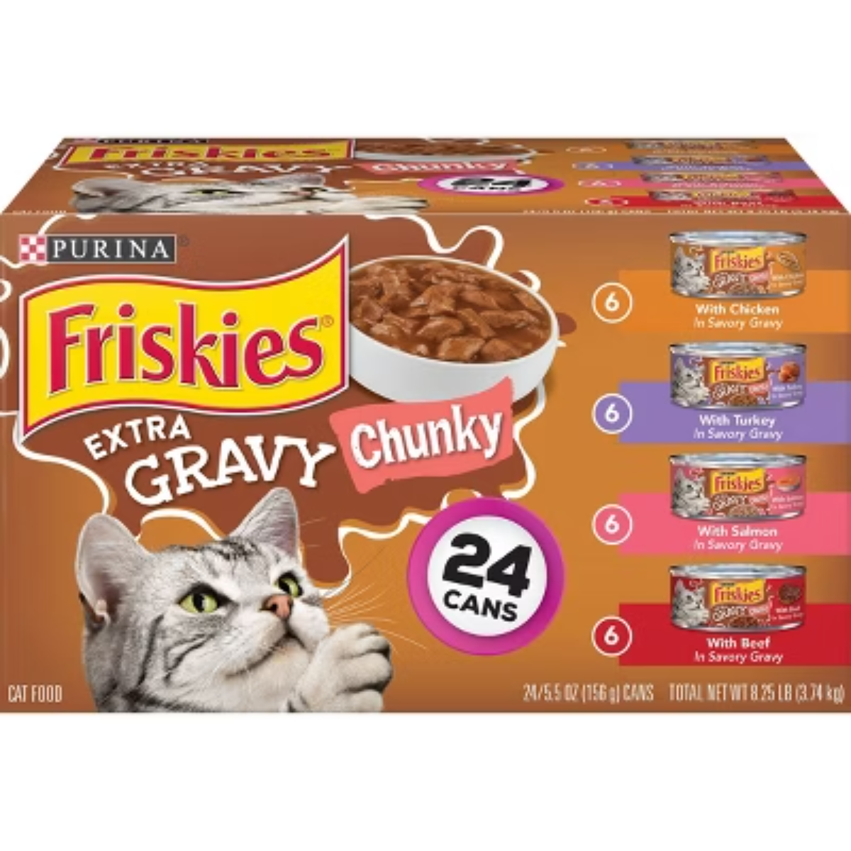 Purina Friskies Extra Gravy Chunky Wet Cat Food with Chicken Turkey Salmon Beef