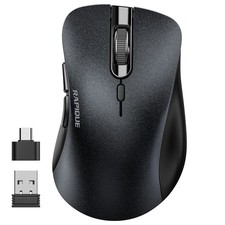 Wireless Mouse 2.4G Silent USB Receiver Type-C Computer Mouse Black NEW