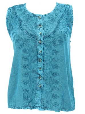 Besticktes indisches Hippie Top, Boho-chic Bluse - türkisblau