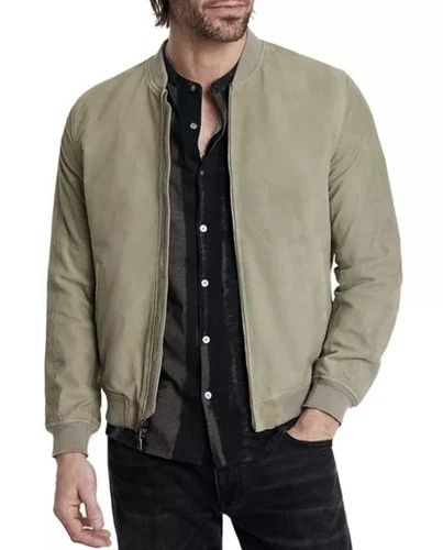 NWT $798 John Varvatos Jacket 54 L Men's Khai Suede Bomber Khaki Light Green - product listing photo