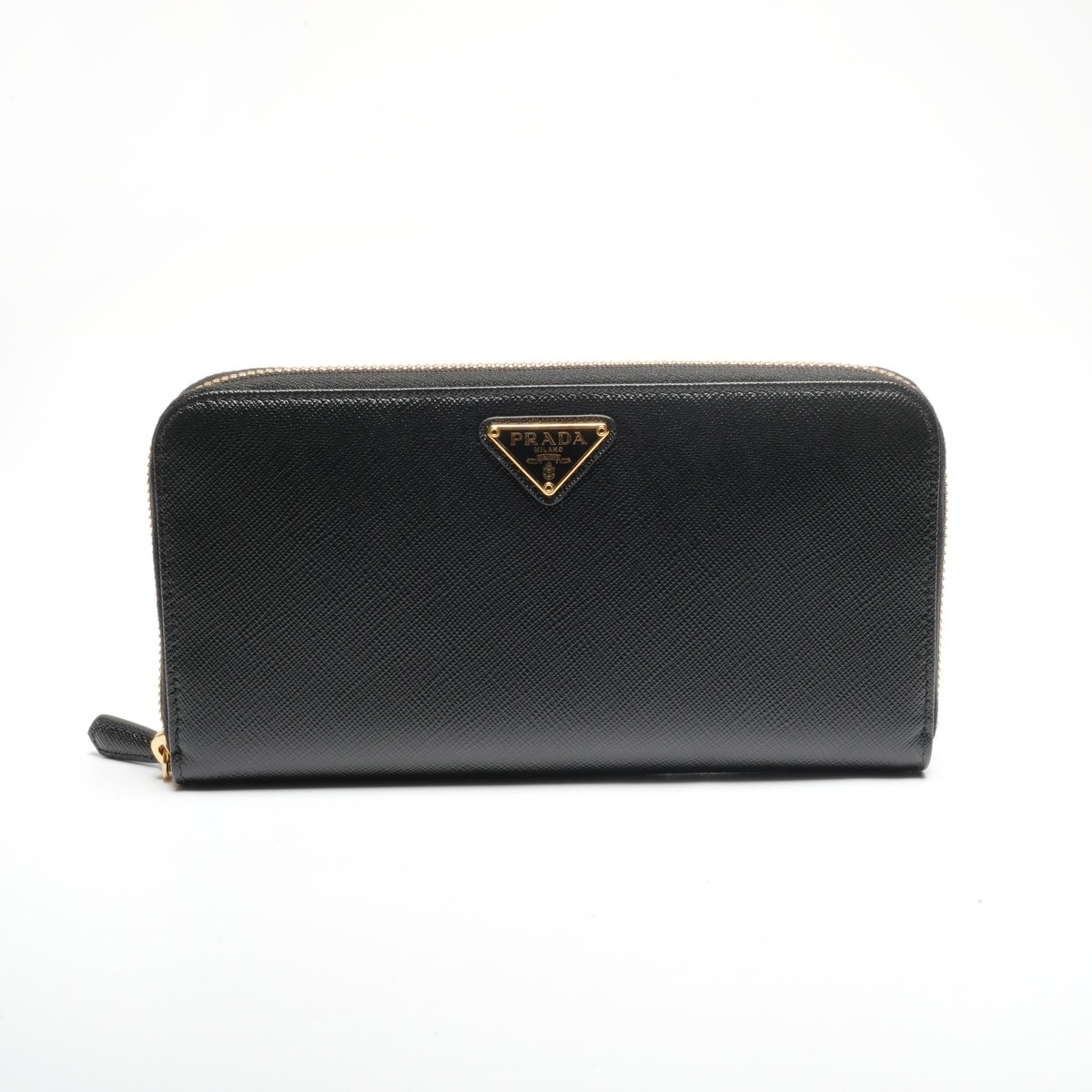 Authentic PRADA Leather logo round zip Purse blac… - image 2