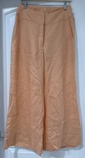 Bondi Born Pants Women L Orange Hi Rise Wide Leg Organic Linen Casual Workwear