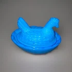 Antique Blue Milk Glass Hen On Nest Butter Pot Small 2”
