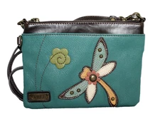CHALA Dragonfly Mini Studded Crossbody Swing Bag Teal Blue Pebbled Vegan Leather