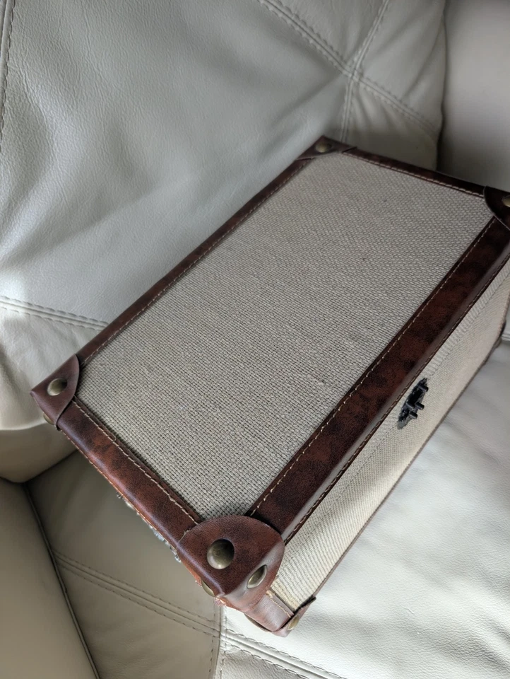 Baúl de madera raro con arpillera y cuero antiguo metal herrajes camión/cofre Foto 4 de 4