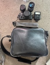 Sears KS-2 35mm Film SLR Camera w/ Sears 50mm f1.7 35mm 28mm Lens Flash Bag EUC