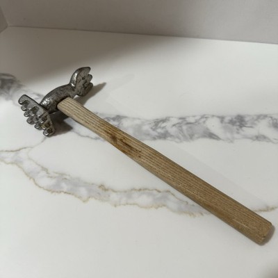 Vintage Meat Tenderizer Hammer Axe Mallet Wood Handle Kitchen Farm House Tool