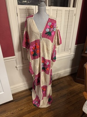 MOMO NY New York Love Story Crochet Kaftan Patchwork Floral Ivory OS Free People