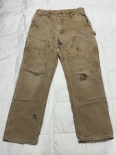 VTG Carhartt Double Knee Pant 32x30 LooseFit B01-BRN USA Distressed Faded Thrash