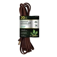 Go Green Power Inc. 20ft Household Extension Cord, Brown, 3 Outlets - Use Only,