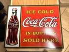 Vintage Coca Cola Sign Tin Metal Soda Pop Bottle Advertising Ice Cold Sold Here