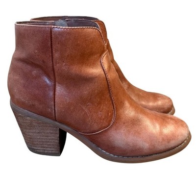 Seychelles Heeled Bootie Stay Gold Cognac Leather Anthropologie Zip Women s 7.5