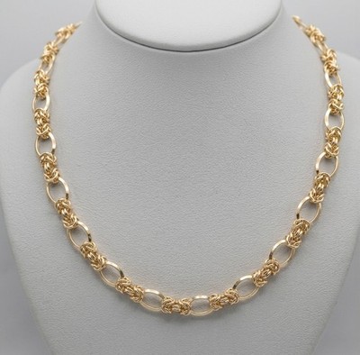 18'' Technibond runde byzantinische ovale Kette Halskette 14K Gelbgold plattiert Silber