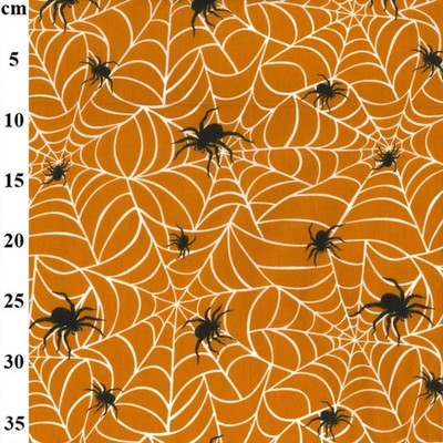 Orange Spinnennetz - Halloween Motiv Polycotton Stoff Material - 110 cm breit