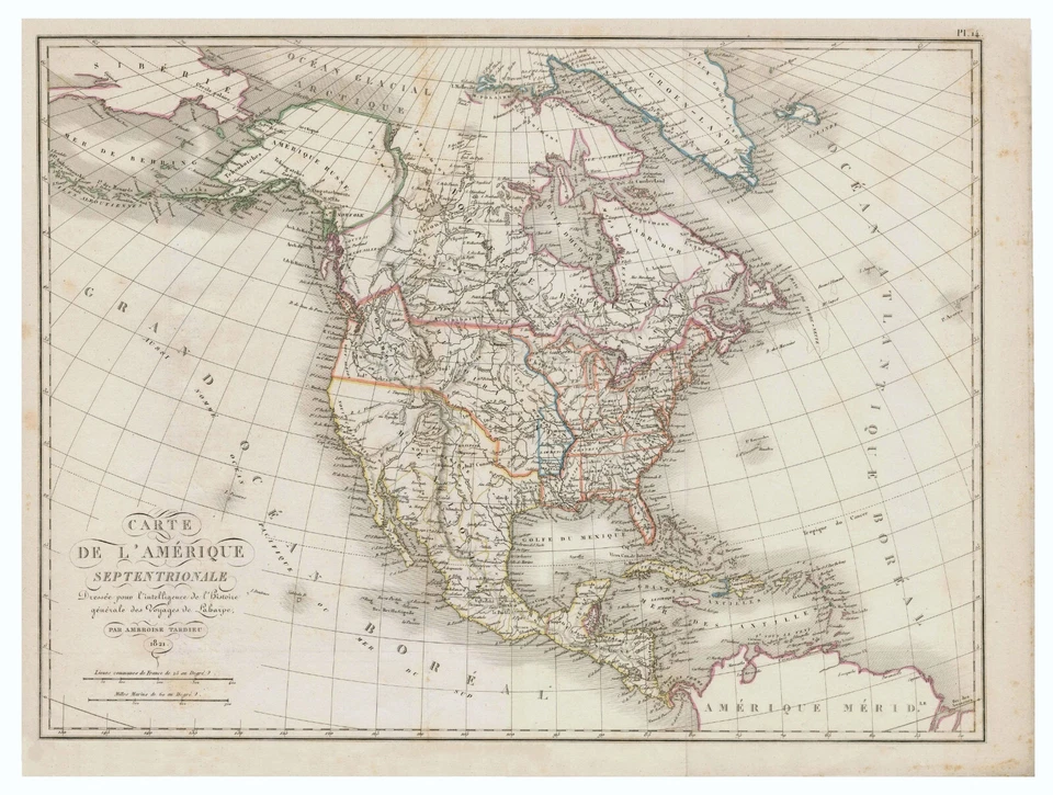 Mapa antiguo "Carte De L'Amerique Septentrionale" (América del Norte) A.Tardieu, 1821 Foto 2 de 4