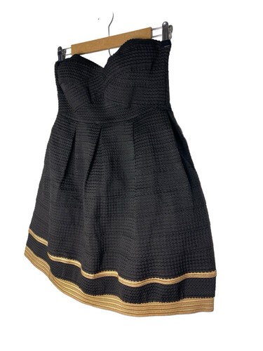 Hot & Delicious Dress Size Large Mini Party Black Gold Sleeveless Sweetheart - Picture 2 of 9