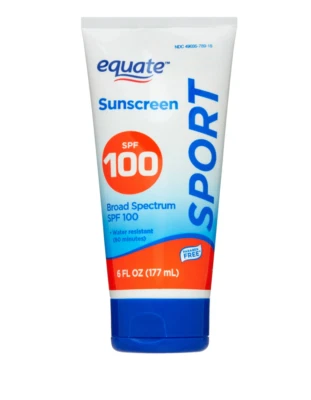 Equate Sport SPF 100 Sunscreen Water Resistant Spectrum Cream 5. (6 oz - 177 ml)