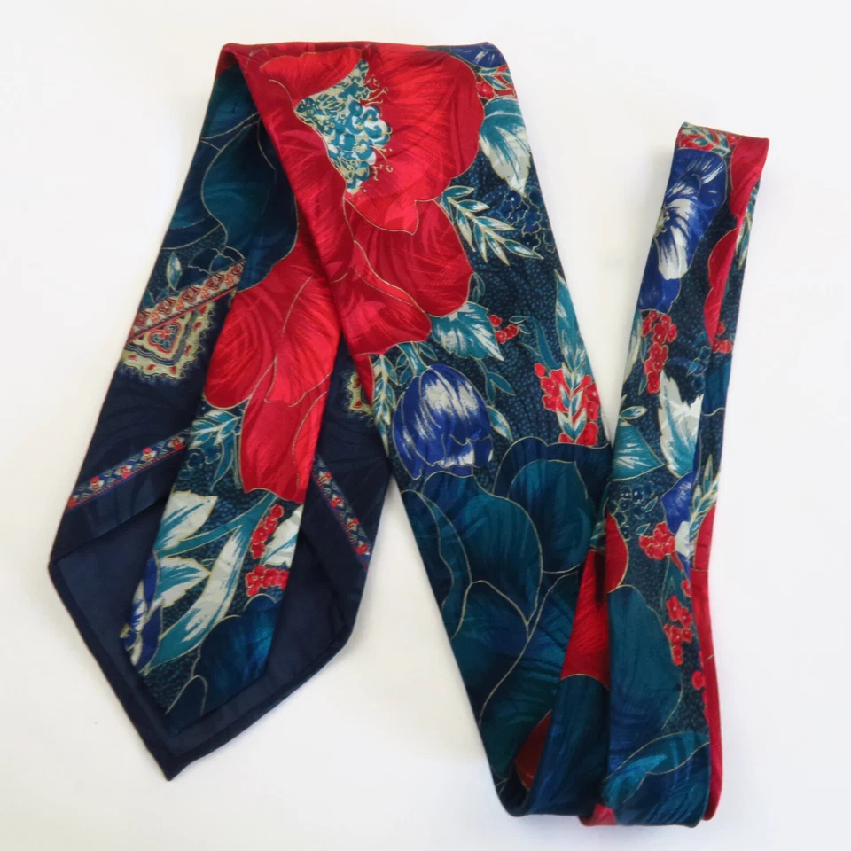 Corbata estilo bandana floral azul rojo vintage Fratelli 59x3,75 parche intrincado Foto 4 de 4