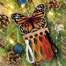 DIY Bead Embroidery Kit on Wood Christmas Butterfly Beadwork Beaded Craft Set