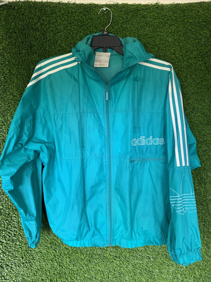 vintage adidas jacket Windbreaker Tracksuit toggles 80s 90s green L silver tag