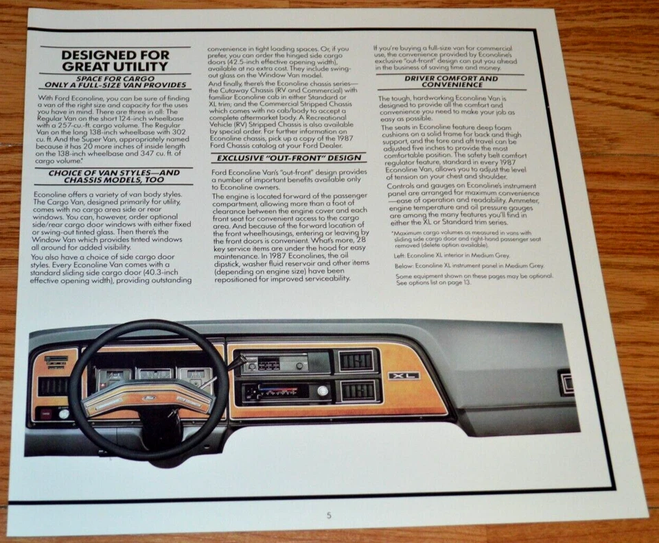 Ford Econoline Van E150 1987 original concesionario anuncio impreso 87 tablero rojo Foto 2 de 2